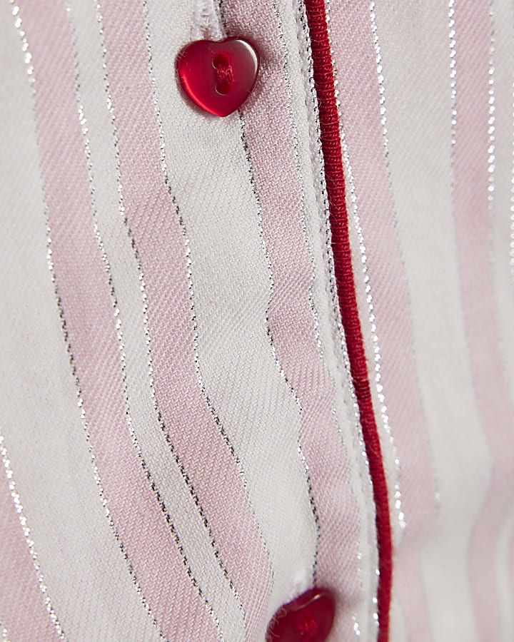 Mini Girls Pink Stripe Scallop Collar Pyjamas