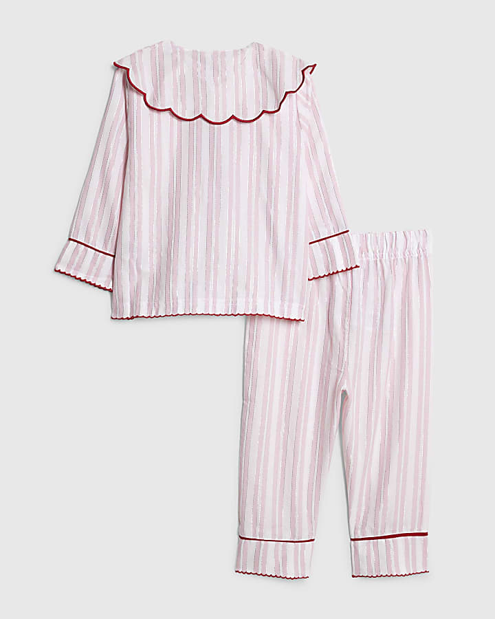 Mini Girls Pink Stripe Scallop Collar Pyjamas