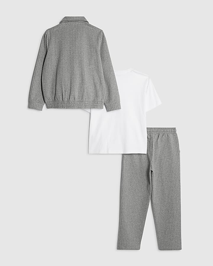 Boys Grey Pinstripe Jacket 3 Piece Set