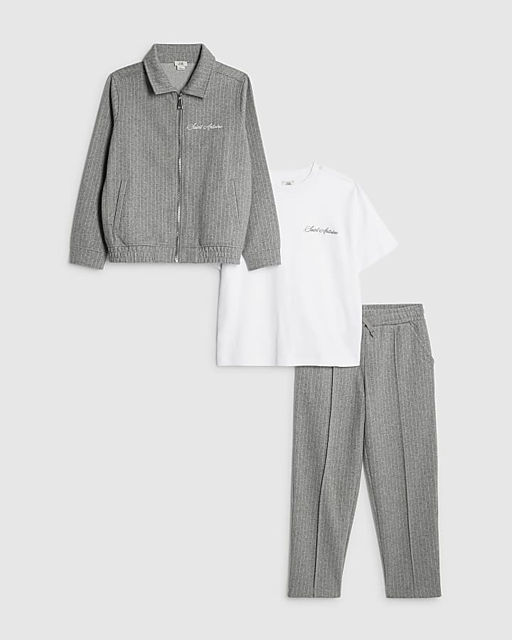 Boys Grey Pinstripe Jacket 3 Piece Set