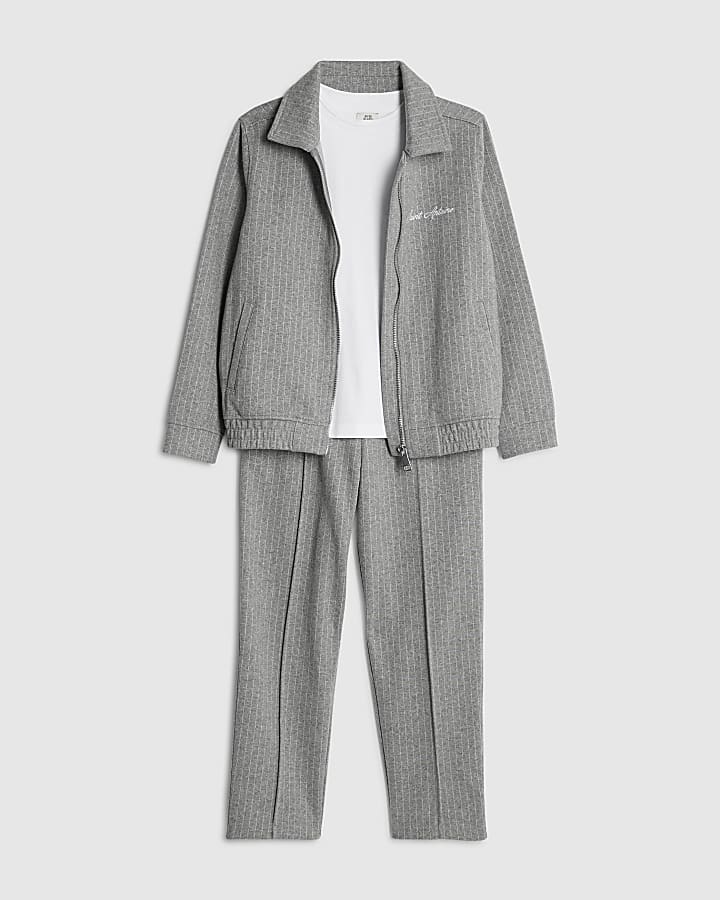 Boys Grey Pinstripe Jacket 3 Piece Set