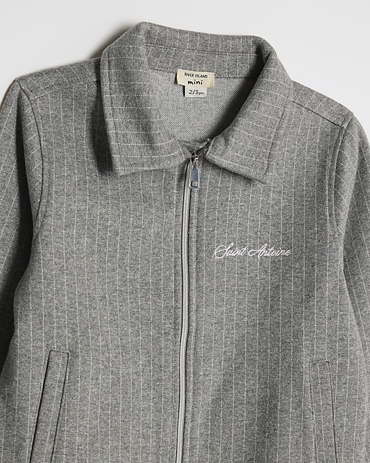 Mini Boys Grey Pinstripe Jacket 3 Piece Set
