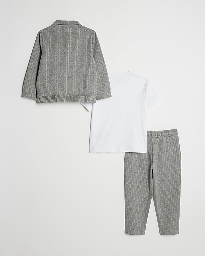 Mini Boys Grey Pinstripe Jacket 3 Piece Set