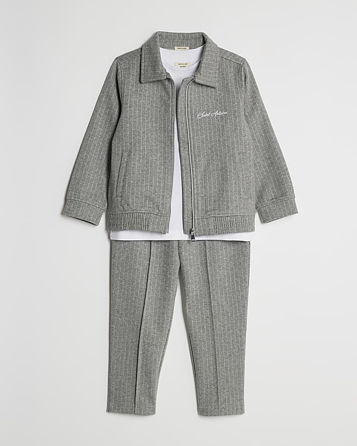 Mini Boys Grey Pinstripe Jacket 3 Piece Set