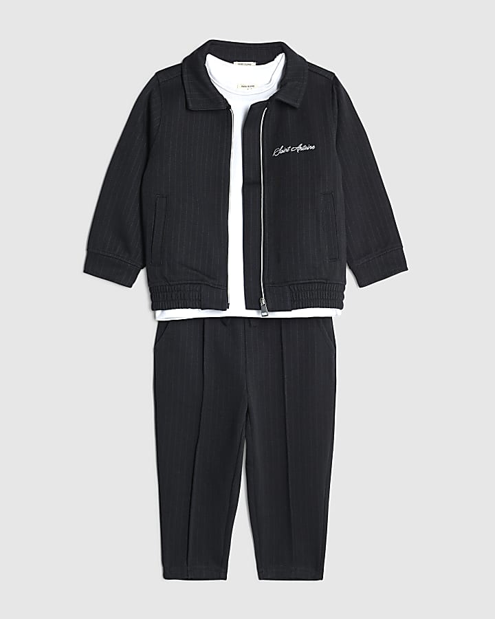 Mini Boys Navy Pinstripe Shirt 3 Piece Set