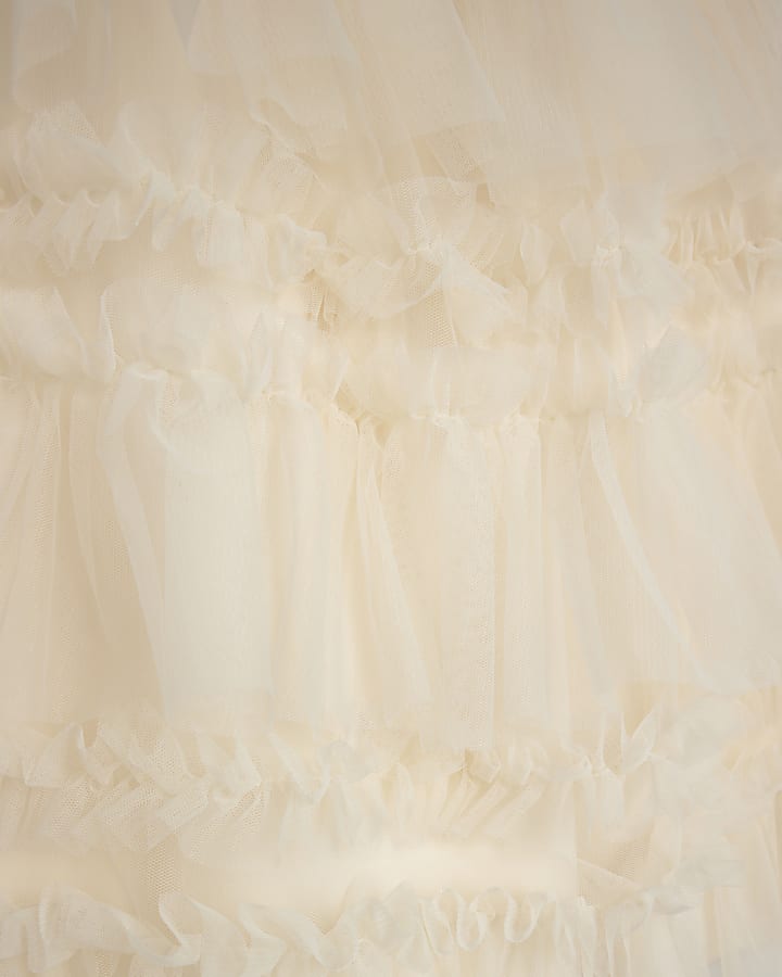 Girls Cream Tulle Layered Halter Neck Dress