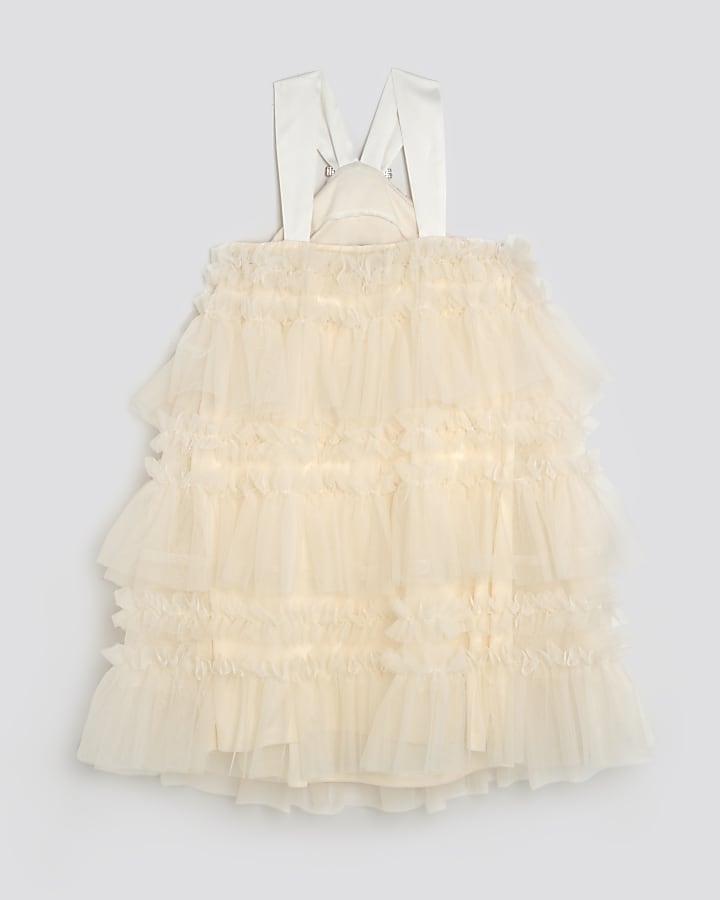 Girls Cream Tulle Layered Halter Neck Dress