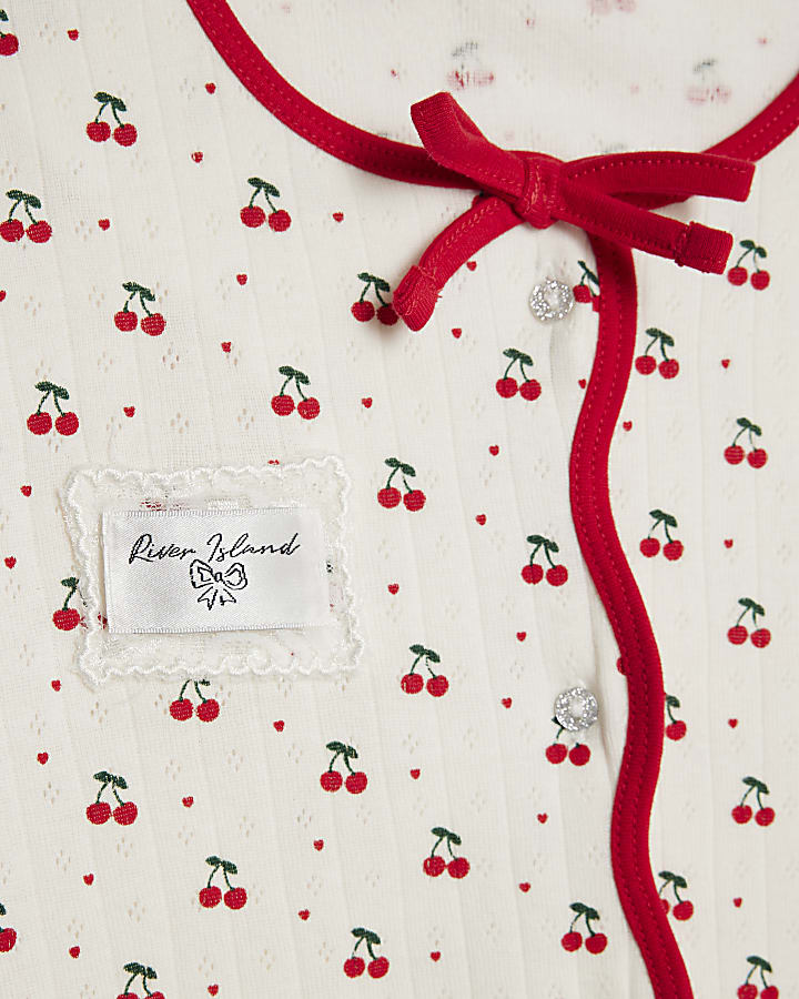 Girls White Cherry Pointelle Pyjamas