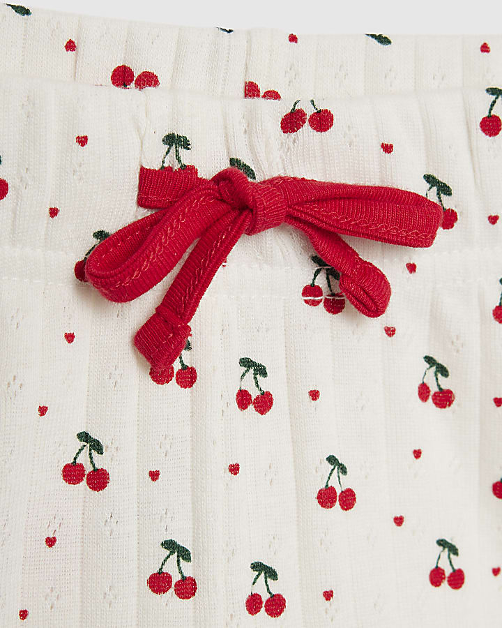 Girls White Cherry Pointelle Pyjamas