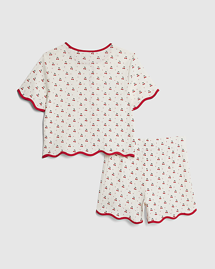 Girls White Cherry Pointelle Pyjamas