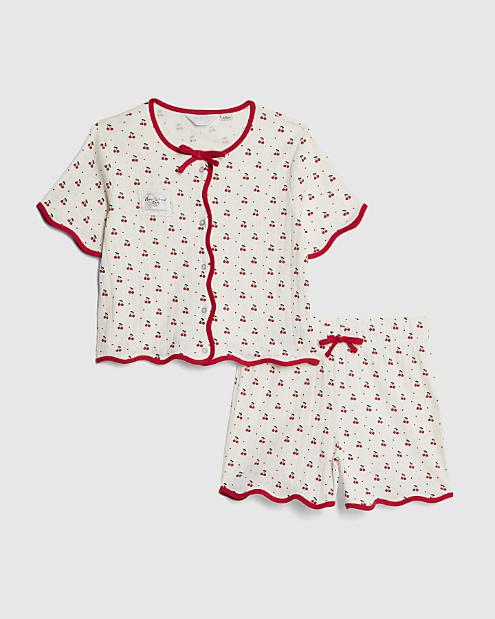 Girls White Cherry Pointelle Pyjamas
