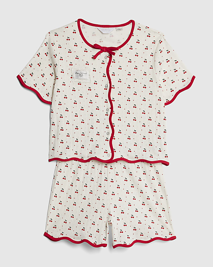 Girls White Cherry Pointelle Pyjamas