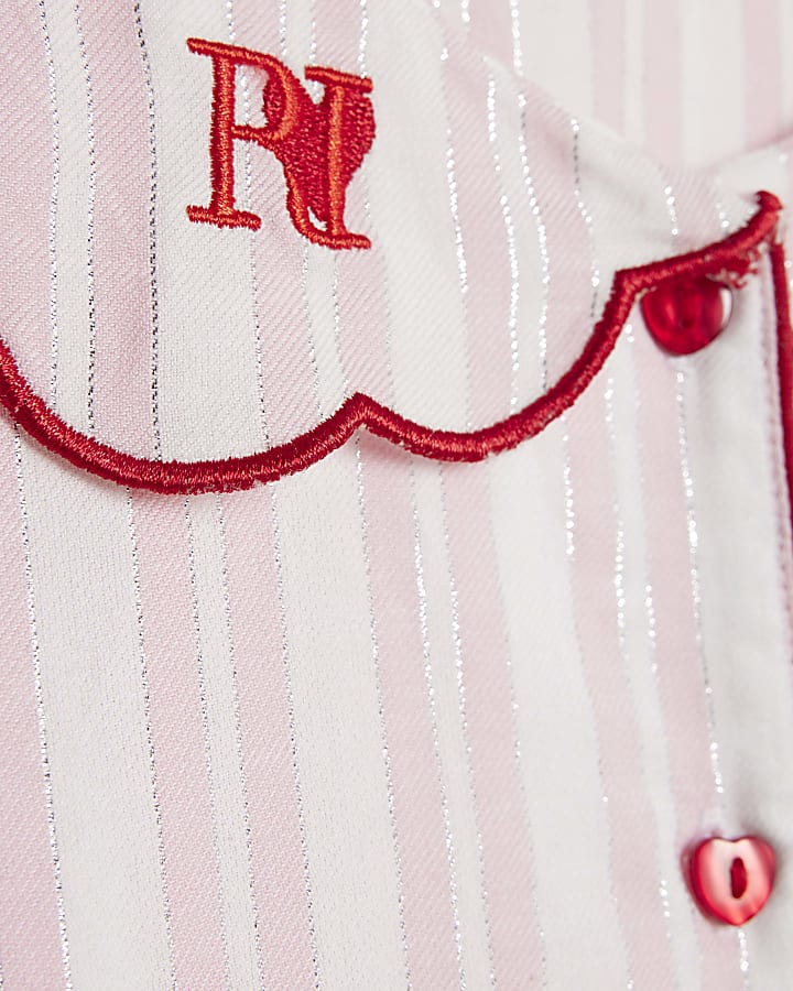 Girls Pink Stripe Scallop Collar Pyjamas
