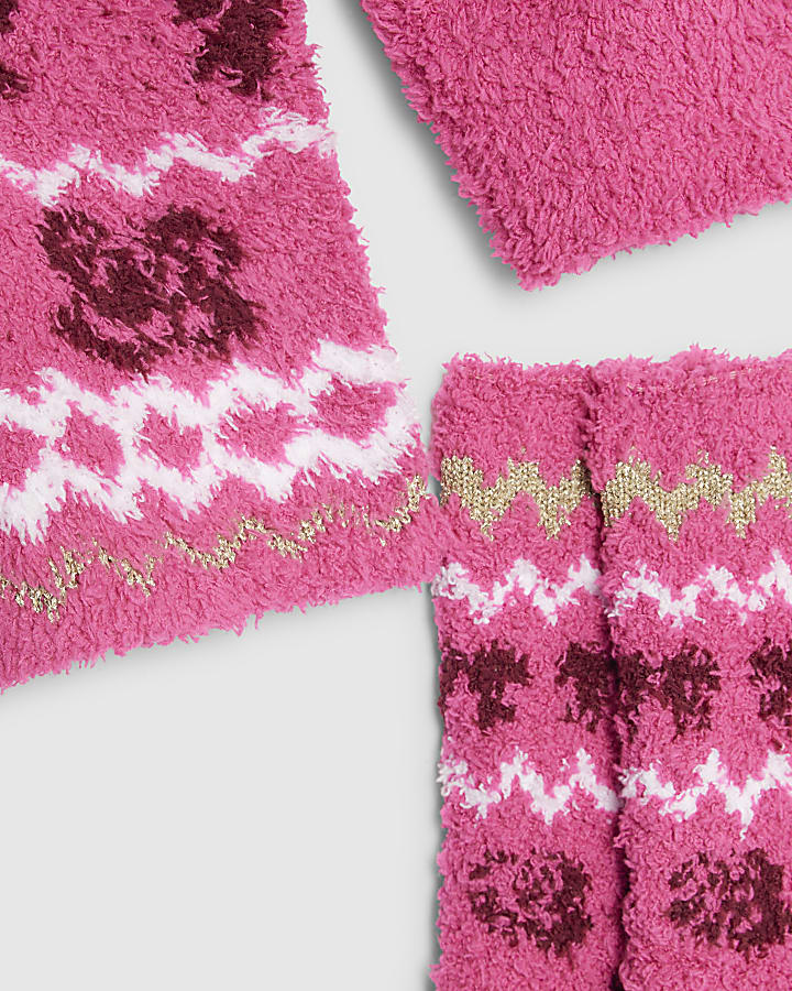 Girls Pink Cosy Fairisle Loungewear Set