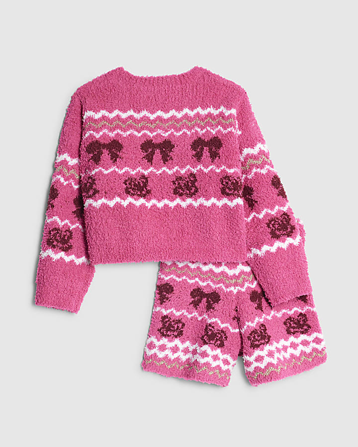 Girls Pink Cosy Fairisle Loungewear Set