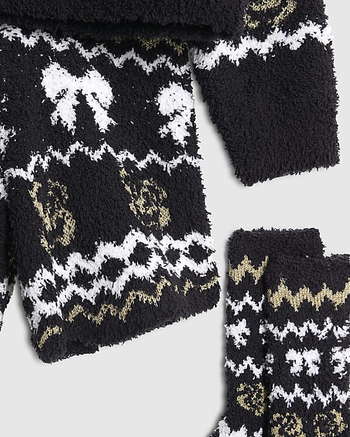 Girls Black Cosy Fairisle Loungewear Set
