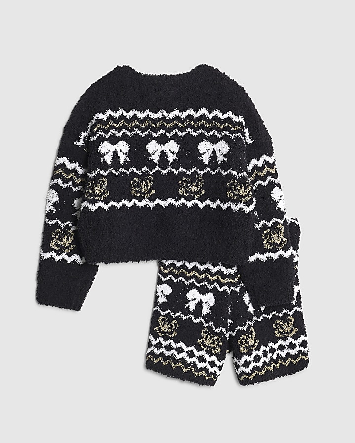 Girls Black Cosy Fairisle Loungewear Set