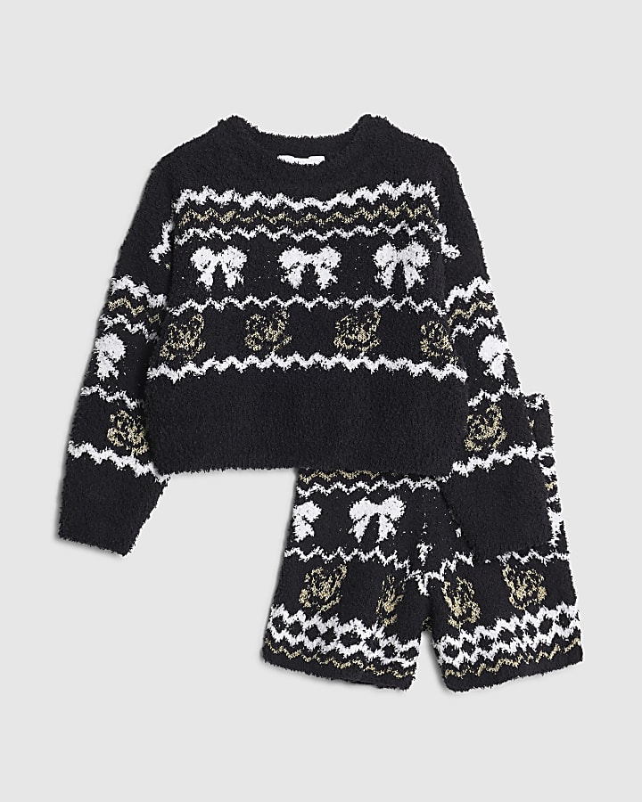 Girls Black Cosy Fairisle Loungewear Set