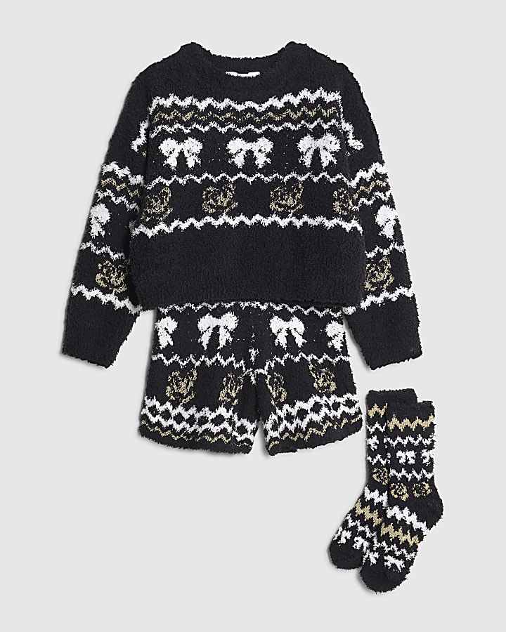 Girls Black Cosy Fairisle Loungewear Set