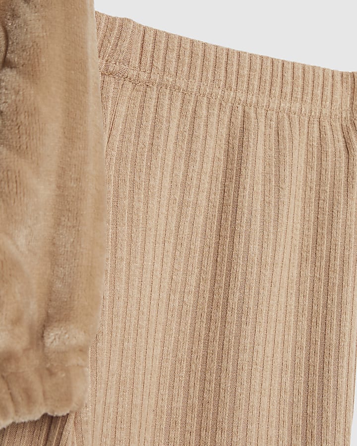 Girls Beige Cosy Cable Leggings Set