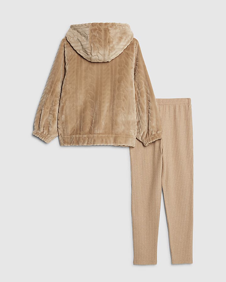 Girls Beige Cosy Cable Leggings Set