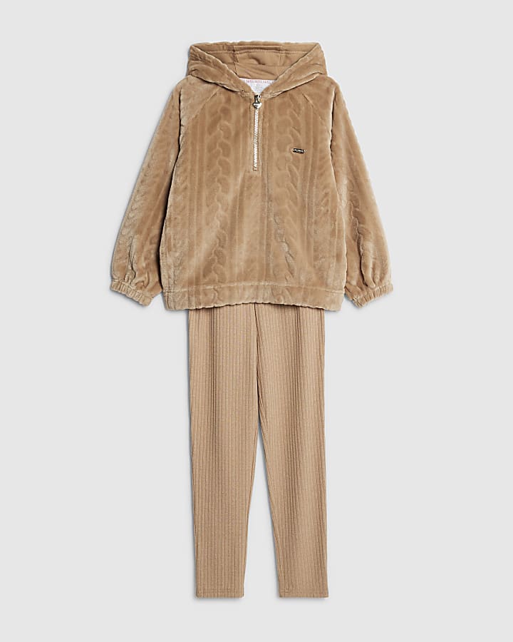 Girls Beige Cosy Cable Leggings Set