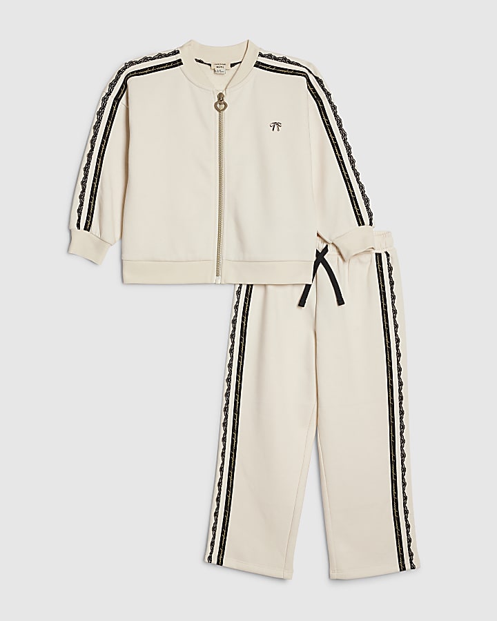 Mini Girls Cream Lace Zip Through Jacket Set