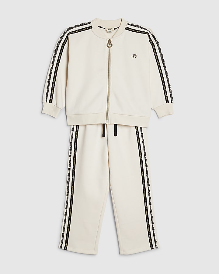 Mini Girls Cream Lace Zip Through Jacket Set