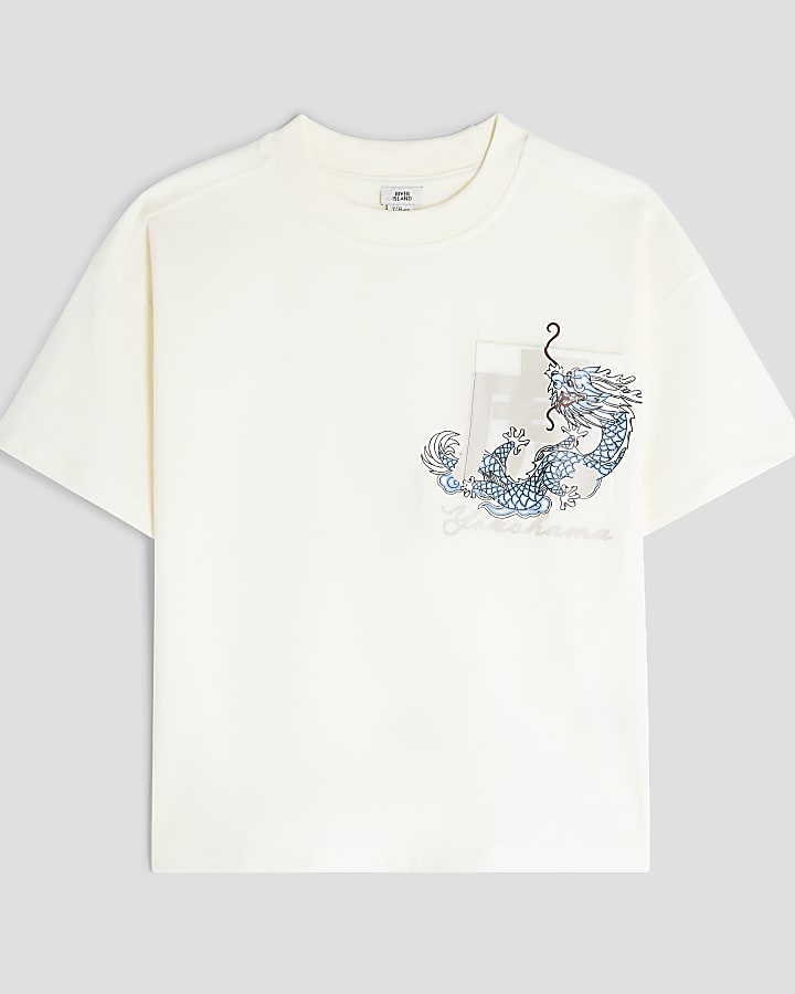 Boys Ecru Japanese Chest Pocket T-Shirt