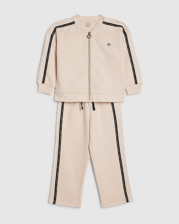 Mini Girls Pink Lace Zip Through Jogger Set