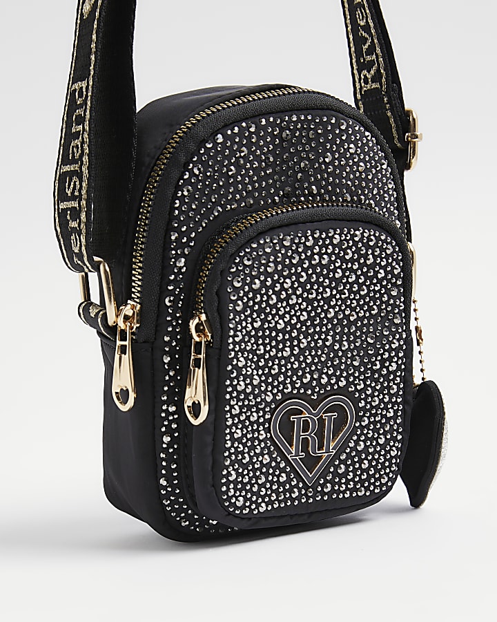 Girls Black Embellished Cross Body Bag