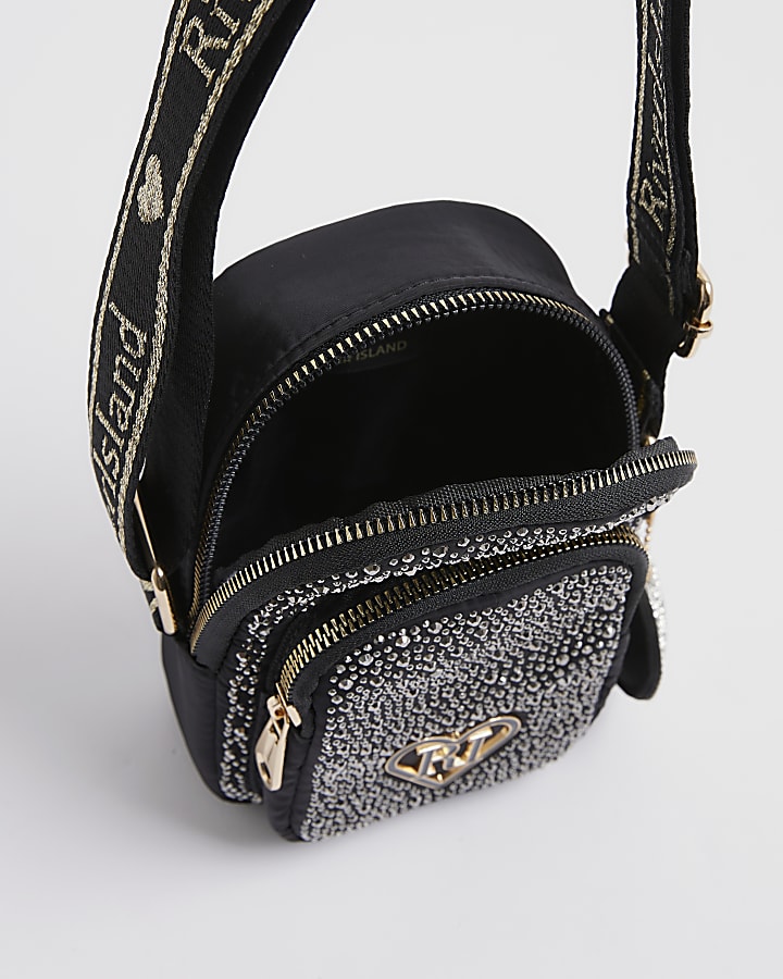 Girls Black Embellished Cross Body Bag