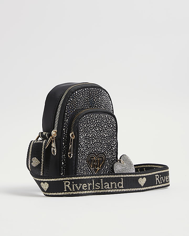 Girls Black Embellished Cross Body Bag