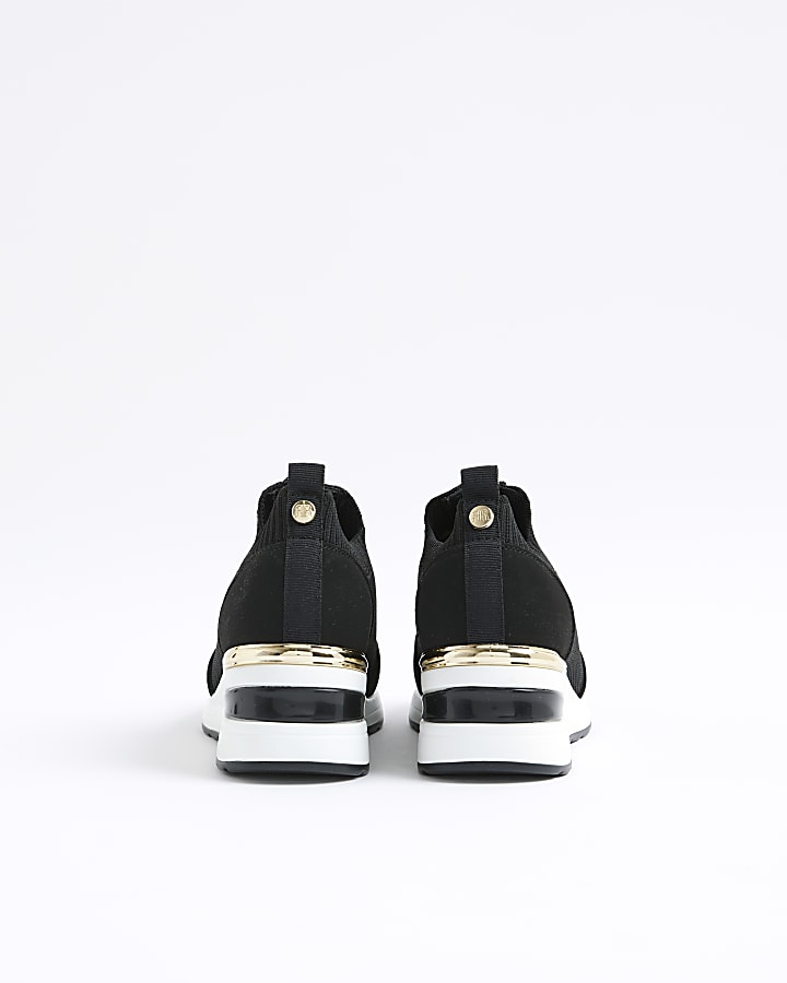 Girls Black Knit Front Zip Wedge Trainers