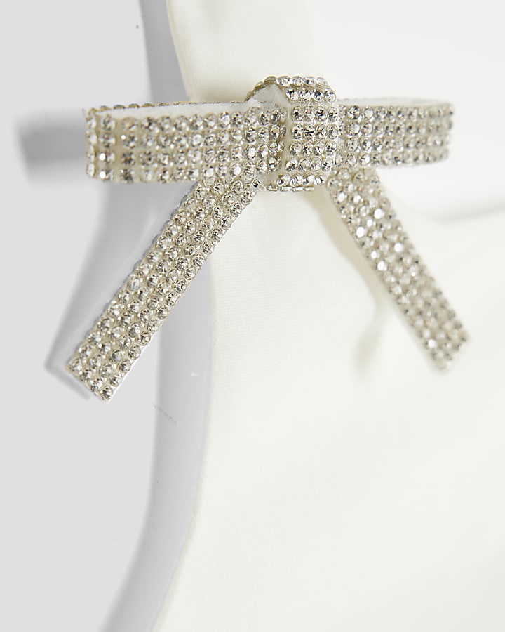 Girls White Diamante Bow Skater Dress