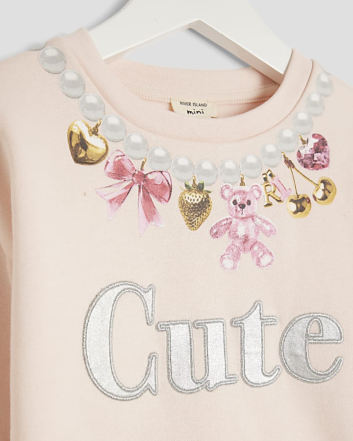 Mini Girls Pink Cute Necklace Sweatshirt Set
