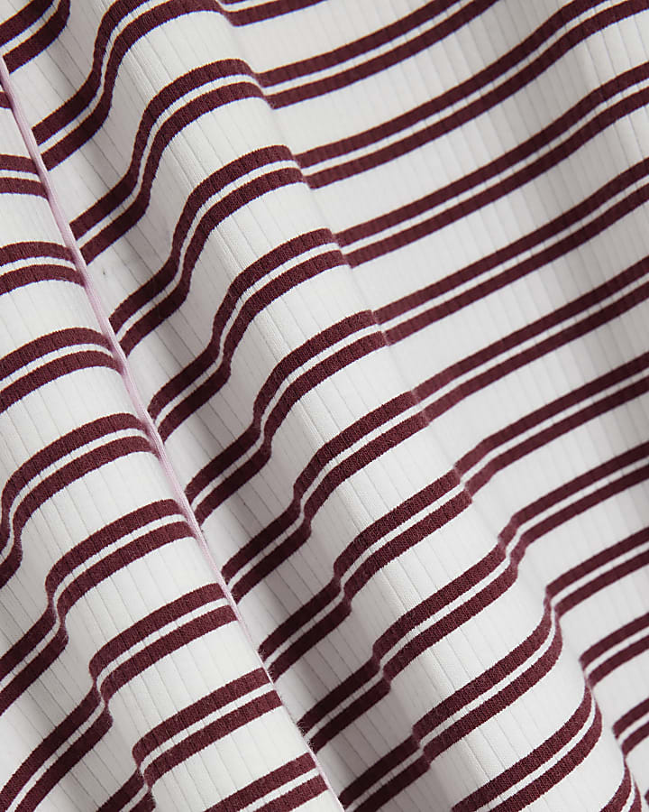 Girls Red Rib Striped Zip Polo Dress