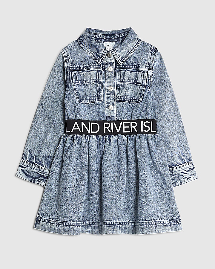 Mini Girls Blue RI Waistband Dress