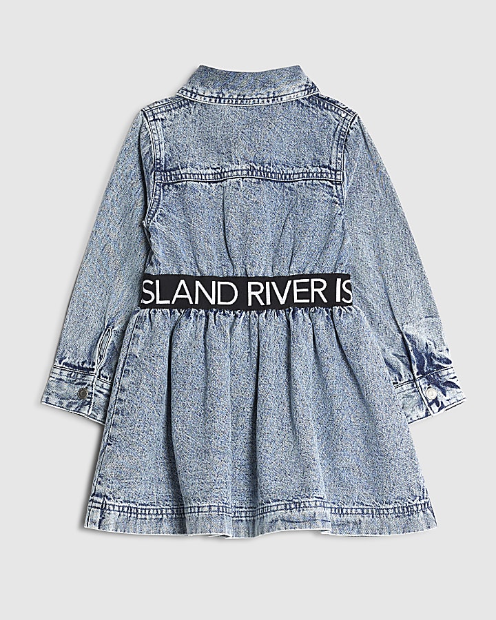 Mini Girls Blue RI Waistband Dress