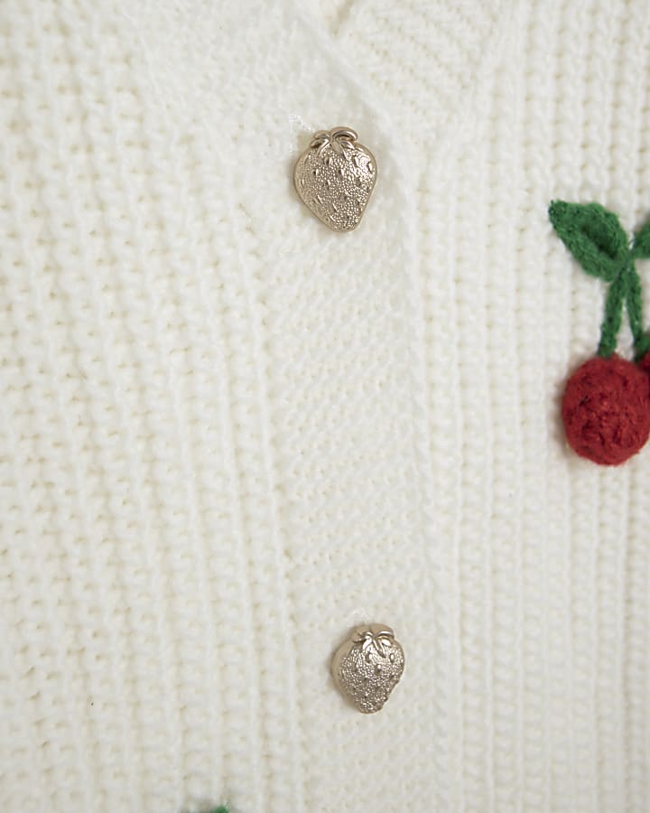 Girls Cream Knitted 3D Fruit Cardigan
