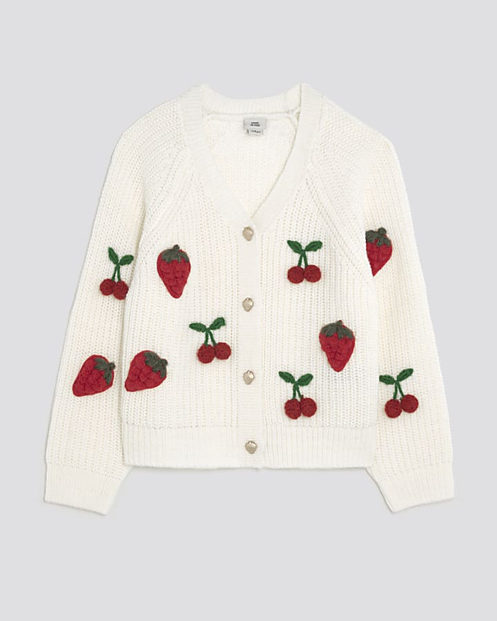 Girls Cream Knitted 3D Fruit Cardigan