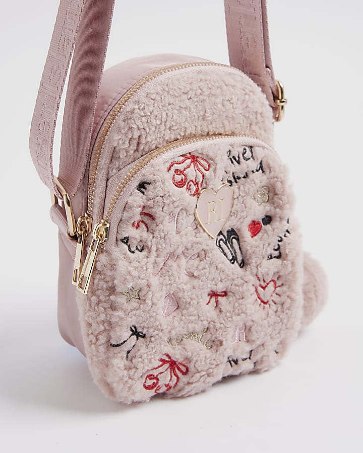 Girls Pink Borg Doodle Cross Body Bag