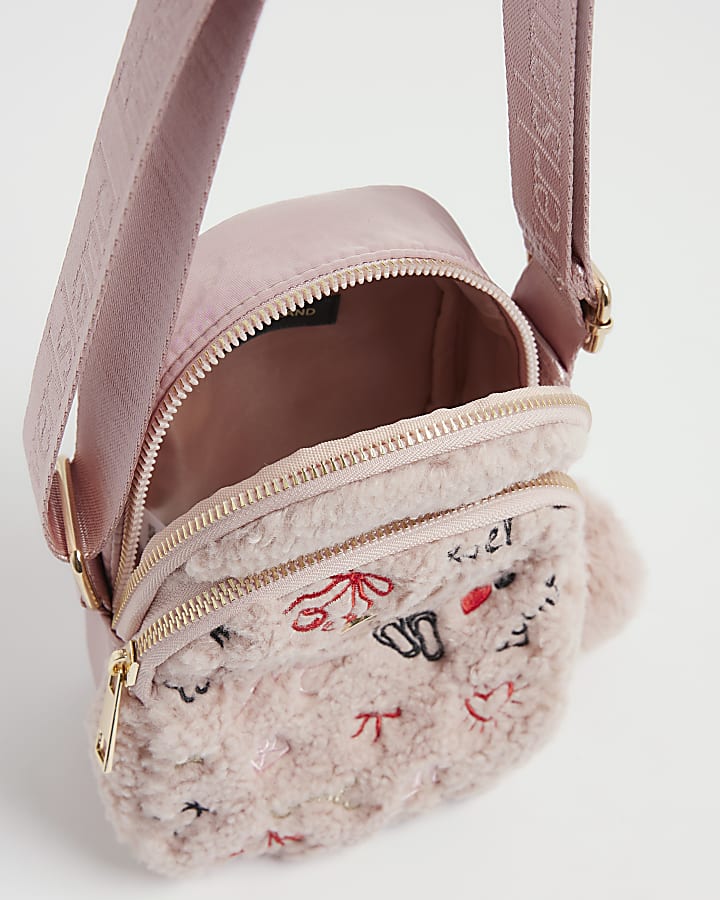 Girls Pink Borg Doodle Cross Body Bag