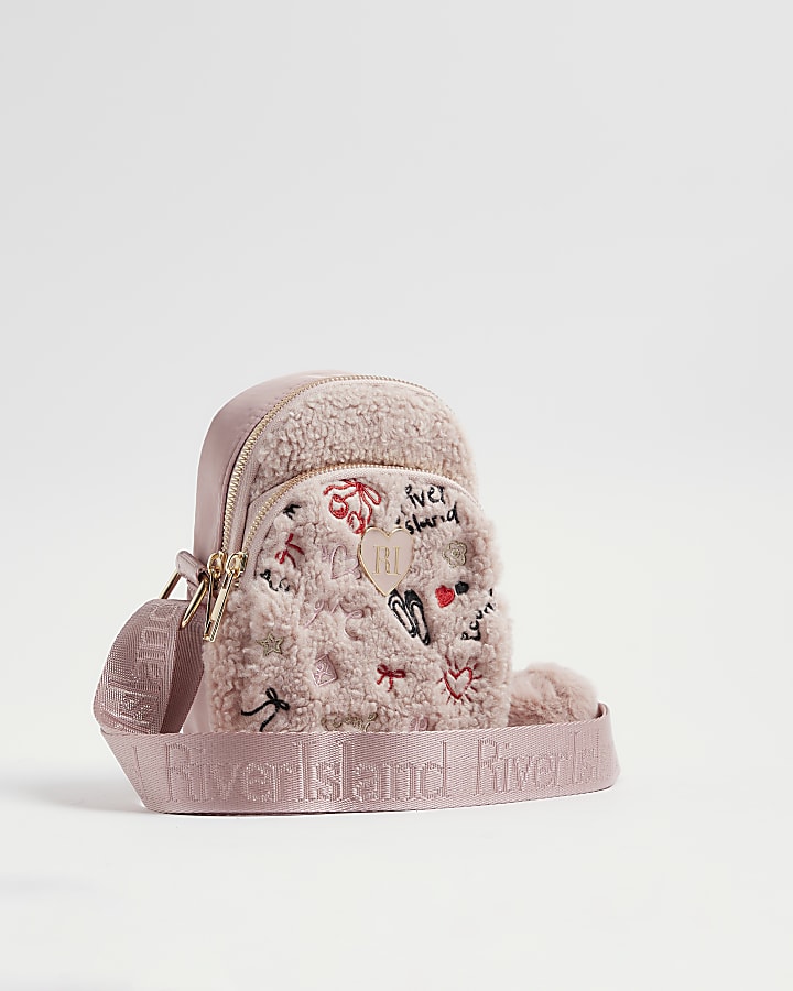 Girls Pink Borg Doodle Cross Body Bag