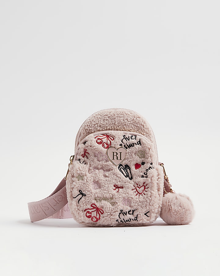 Girls Pink Borg Doodle Cross Body Bag