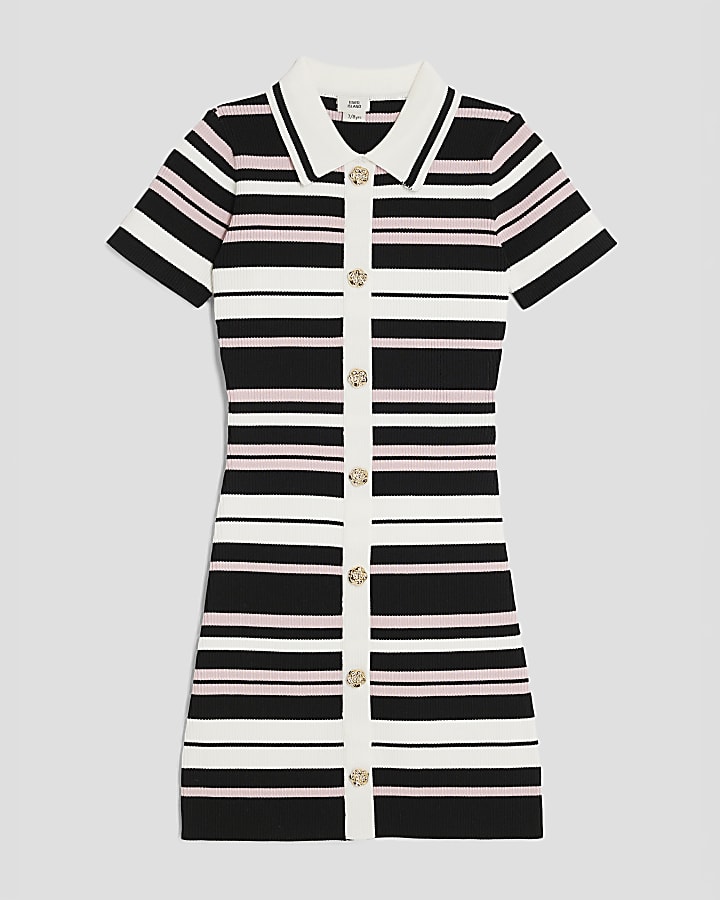 Girls Pink Striped Polo Dress