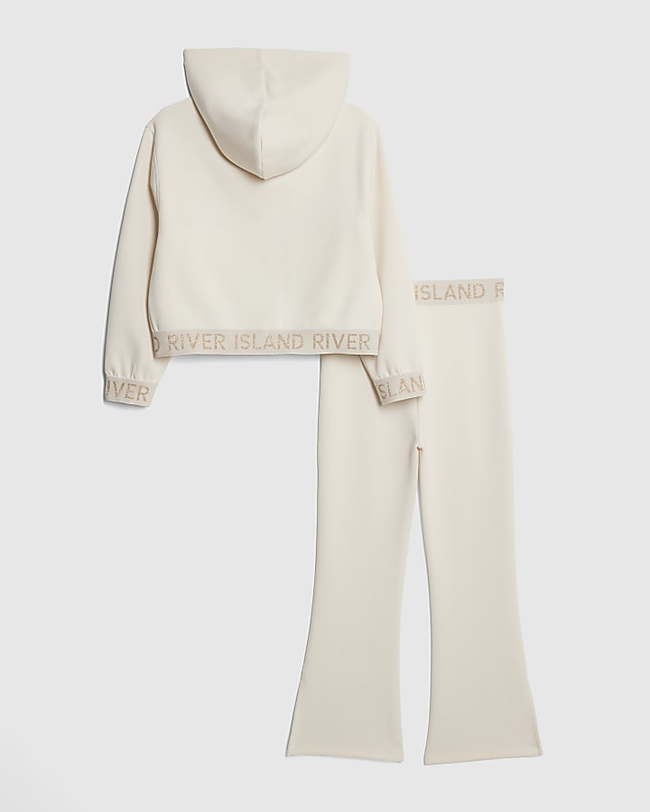 Girls Cream Premium Zipped Hoodie Set