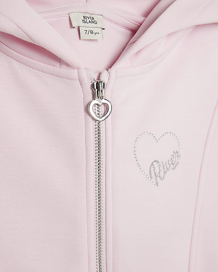 Girls Pink Premium Zipped Hoodie Set