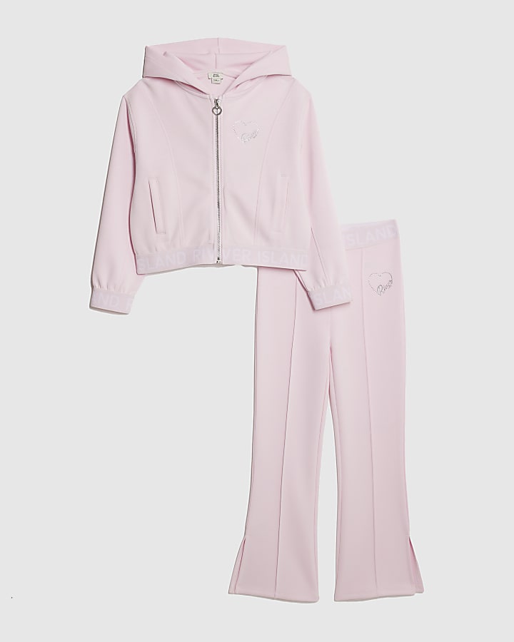 Girls Pink Premium Zipped Hoodie Set