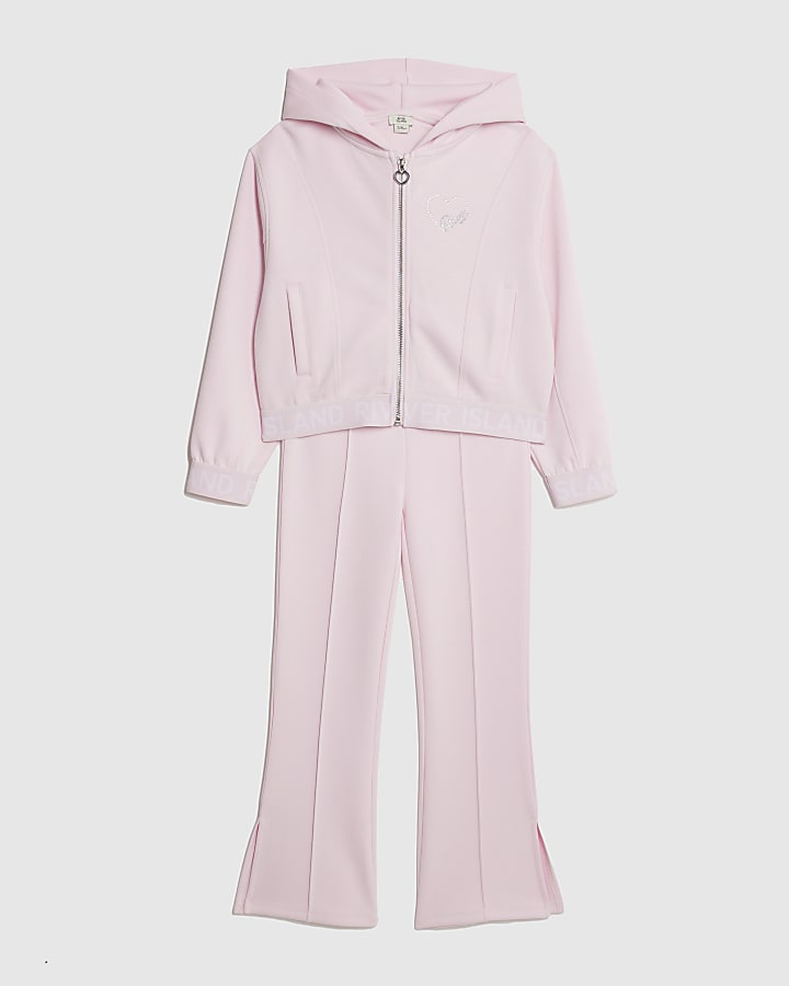 Girls Pink Premium Zipped Hoodie Set